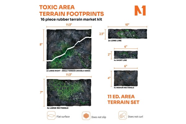 Toxic Area Terrain Footprints - 40K 11Th Edition Set - 16-Piece Rubber Terrain Marker Kit