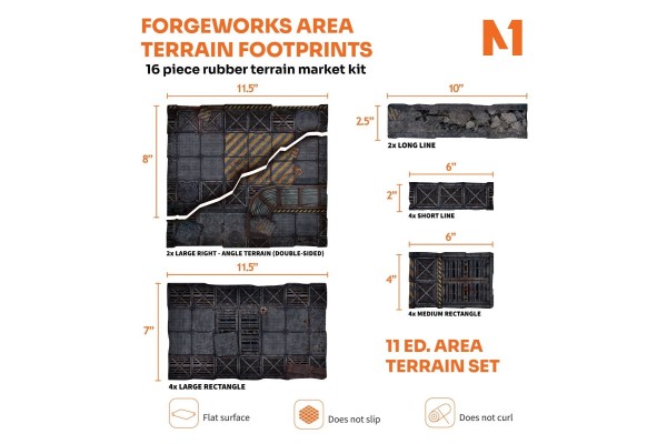 Forgeworks Area Terrain Footprints - 40K 11Th Edition Set - 16-Piece Rubber Terrain Marker Kit
