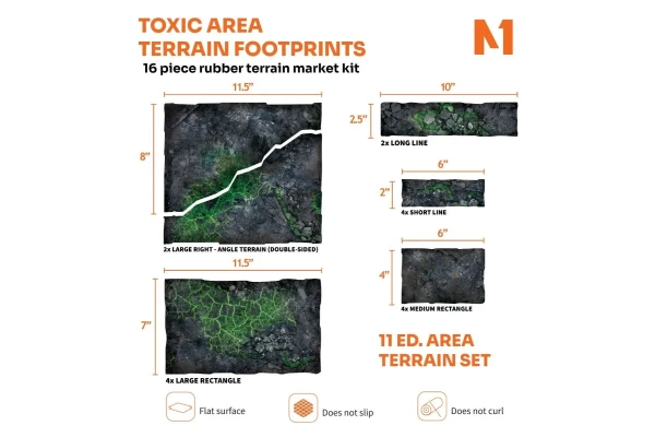 Toxic Area Terrain Footprints - 40K 11Th Edition Set - 16-Piece Rubber Terrain Marker Kit